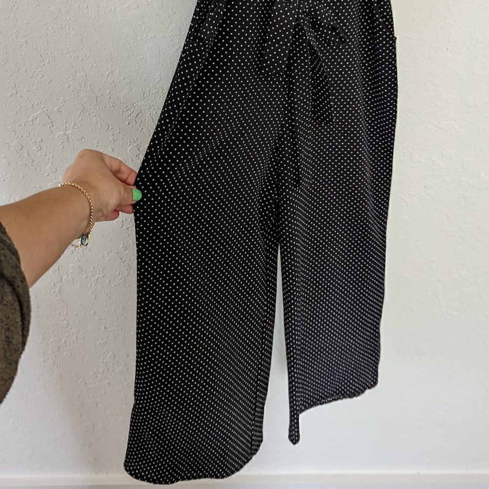 Women's Monteau Romper XS Dark Black White Polka Dots Capris Pant Button Pockets - Picture 3 of 8